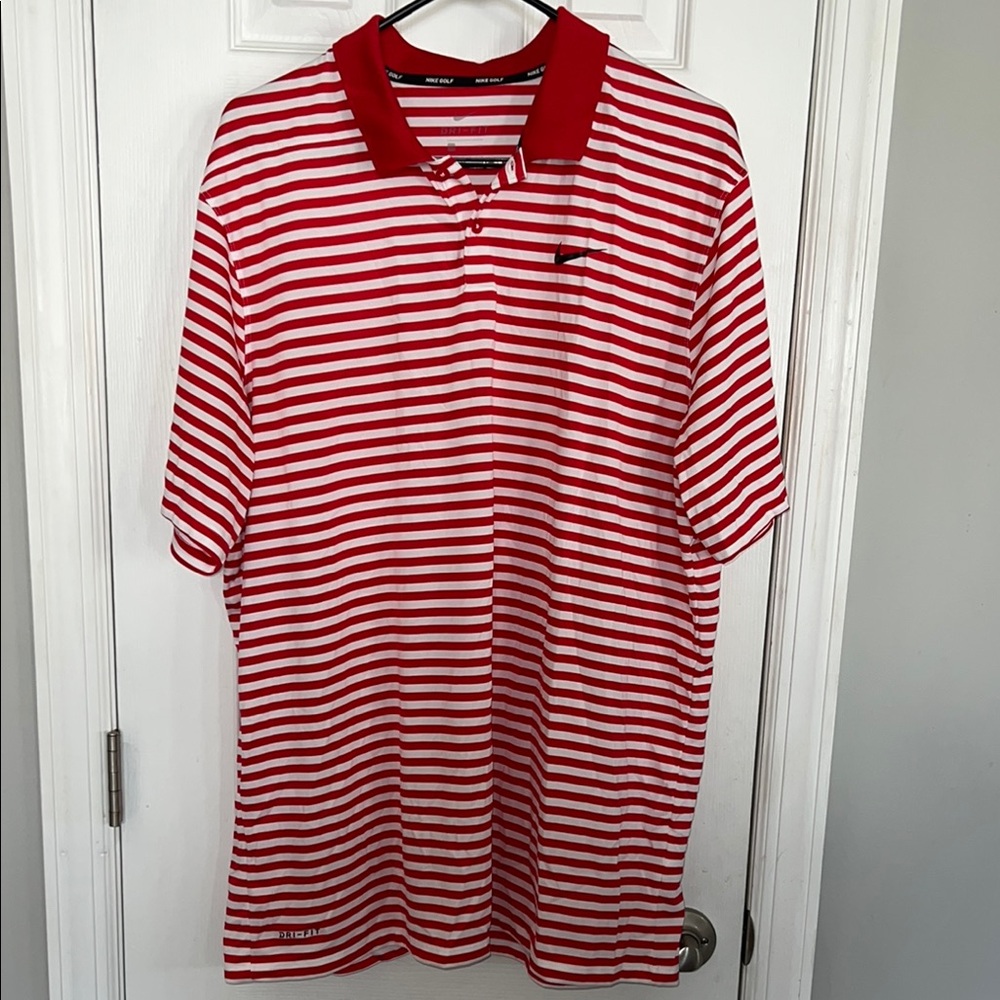 Nike Men's Red Striped Polo Shirt